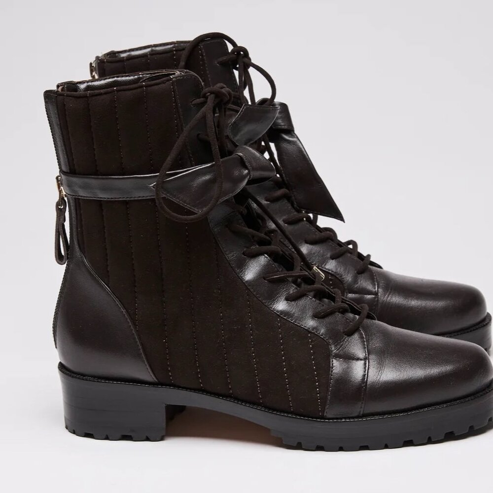 Sold Out $750 Alexandre Birman Quilted Clarita Combat Boots Black Size 37 US 6,5